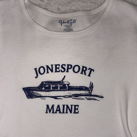 White and Navy Brandy Melville Jonesport Maine Boat Tee - Picture 2 of 3